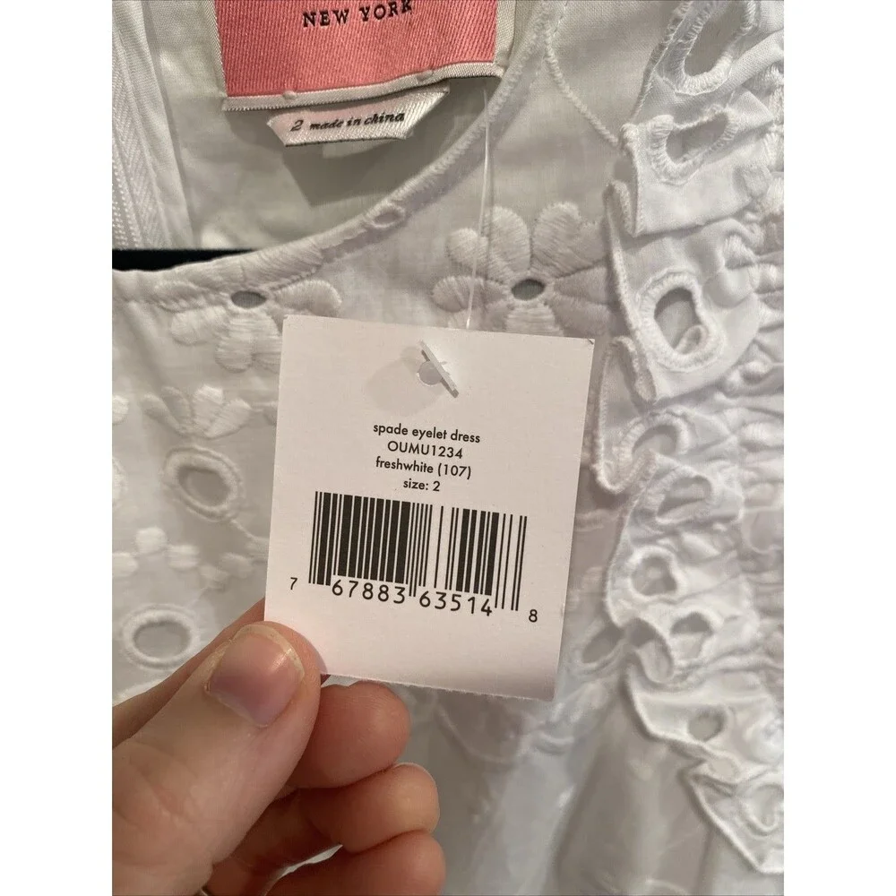 NWT Kate Spade White Eyelet Capped Sleeve Dress Sz. 2 Rush Classic Preppy Soror